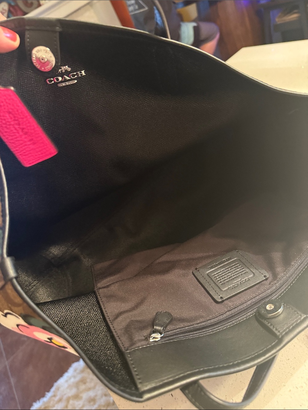 Coach Brown Logo Tote with Pink and Yellow Floral Print - Picture 5 of 7